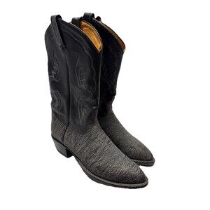 Vintage Tony Lama Boots Men’s 11 B Black Shrunken Shoulder Bull Hide Cowboy USA